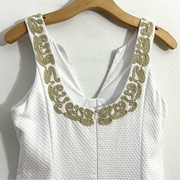 Lilly Pulitzer Suzette Shift Dress White Resort Gold Embroidery Sheath Mini sz 2 - Picture 11 of 14